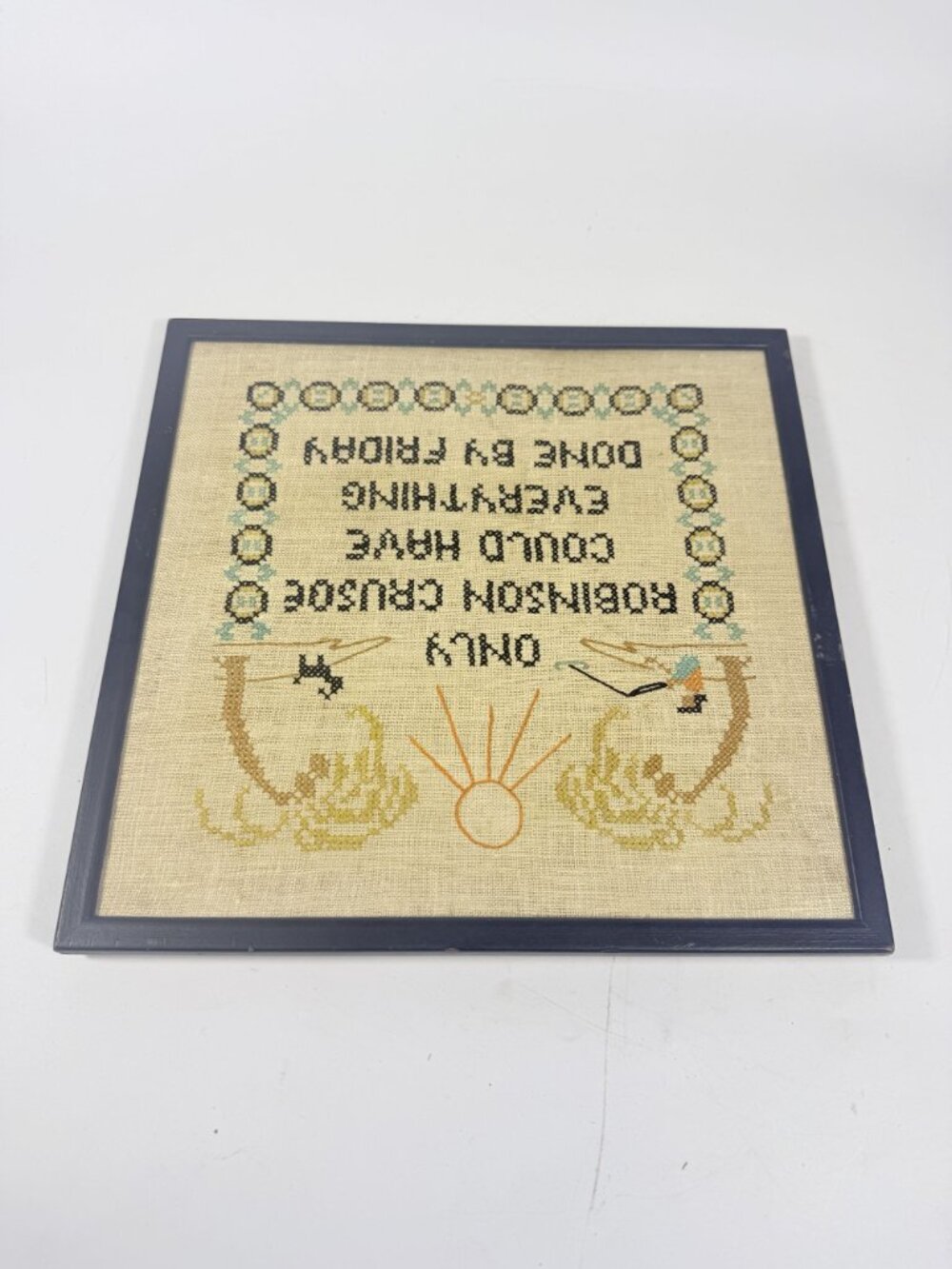 Framed Needlwork Cross Stitch Humor Only Robinson Crusoe Could Have Everything D - Picture 10 of 15